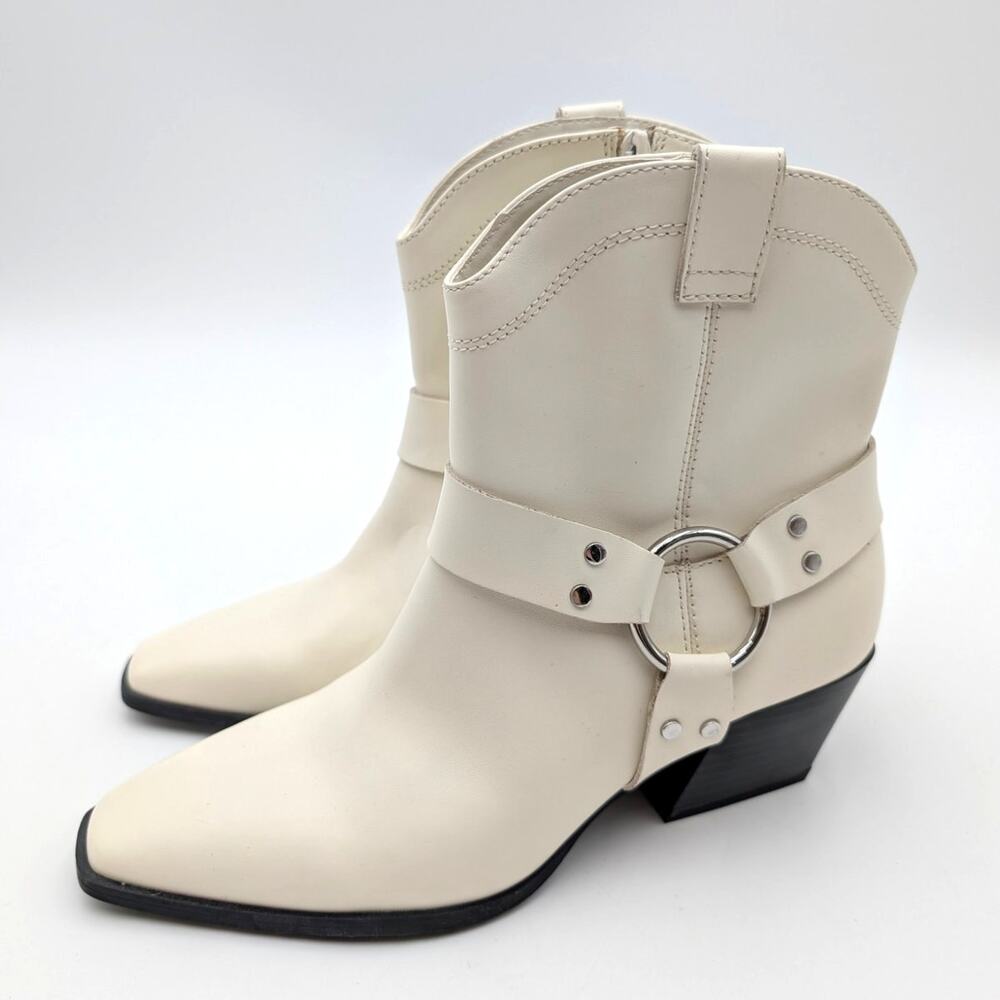Open Edit Enzo Western Ankle Boot Square Toe Women's Ivory Size US6M EU36.5